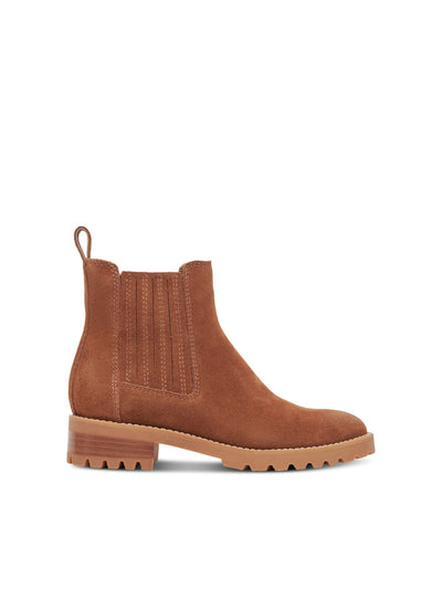 DOLCE VITA Womens Brown Back Pull-Tab Goring Padded Waterproof Lug Sole Fraya H2o Round Toe Block Heel Slip On Leather Chelsea Boot 8