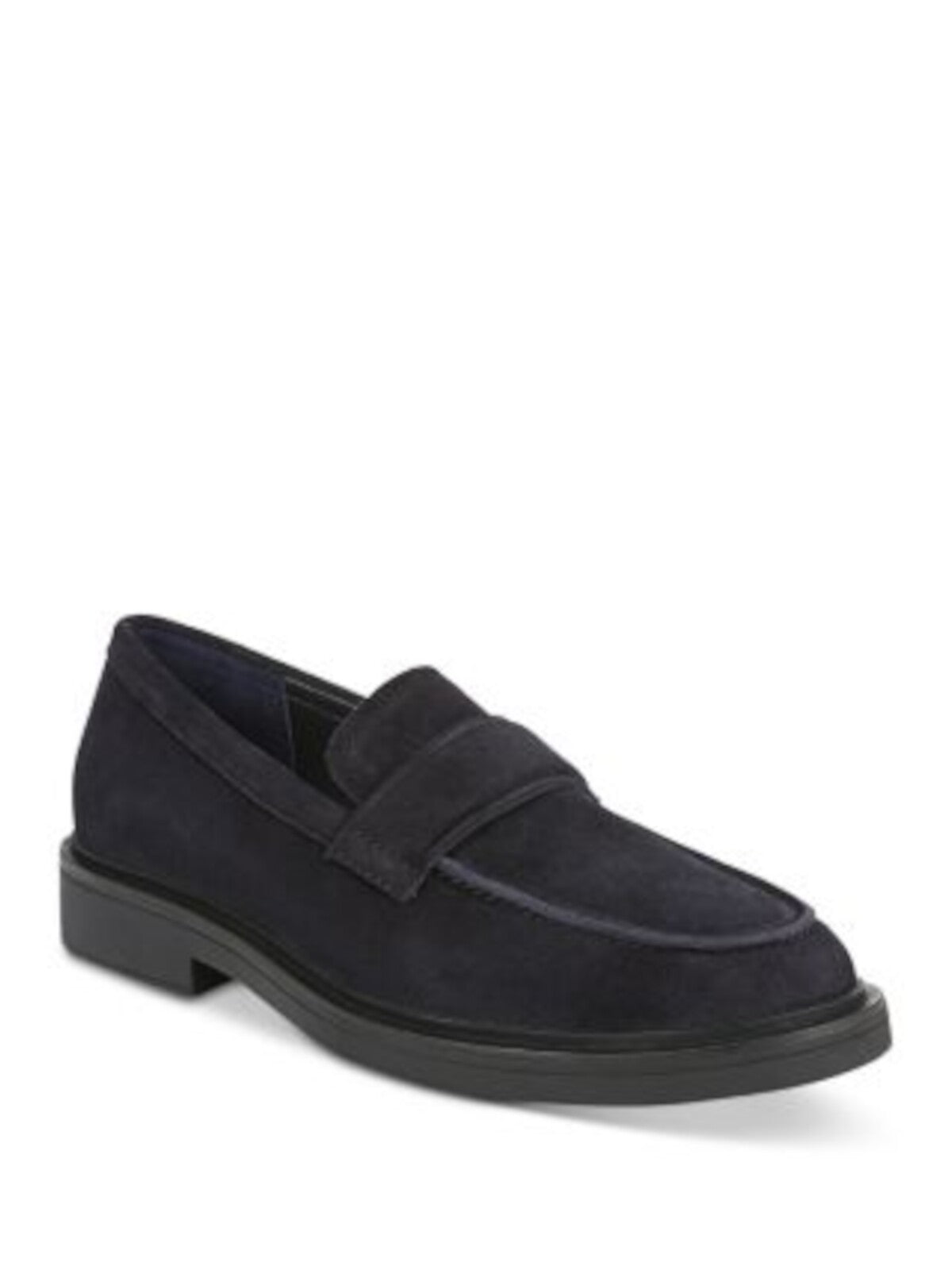 VINCE. Mens Navy Vamp Strap Cushioned Eston Round Toe Block Heel Slip On Leather Loafers Shoes 13 M
