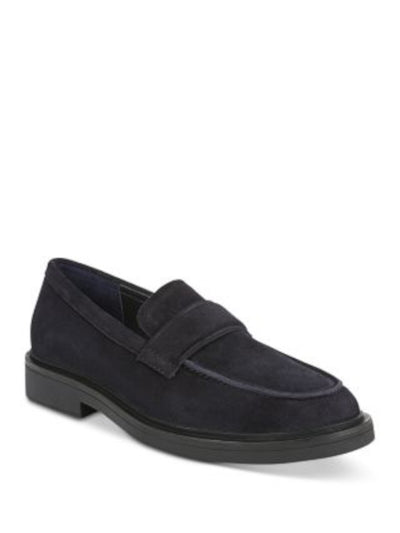 VINCE. Mens Navy Vamp Strap Cushioned Eston Round Toe Block Heel Slip On Leather Loafers Shoes 13 M
