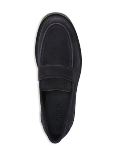 VINCE. Mens Navy Vamp Strap Cushioned Eston Round Toe Block Heel Slip On Leather Loafers Shoes 13 M