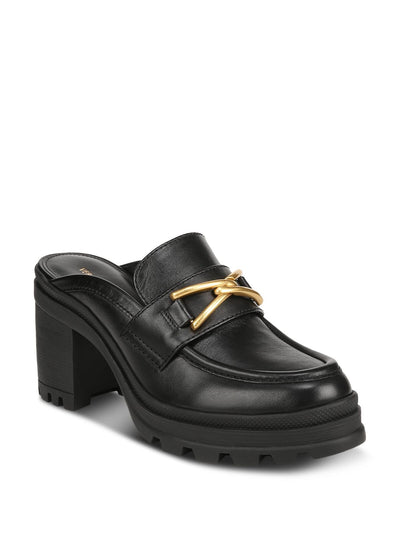 VERONICA BEARD Womens Black 1" Platform Metallic Hardware Padded Wynter Round Toe Block Heel Slip On Leather Heeled Mules Shoes 8.5 M