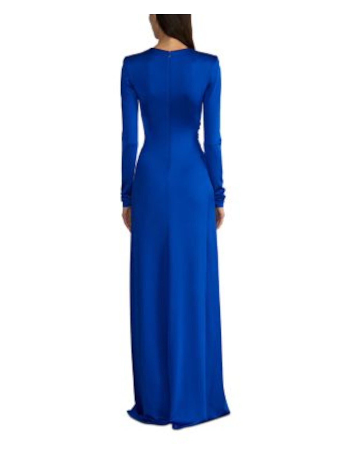 ET OCHS Womens Blue Cut Out Gathered Zippered Extended Slit Long Sleeve Round Neck Full-Length Party Sheath Dress 0