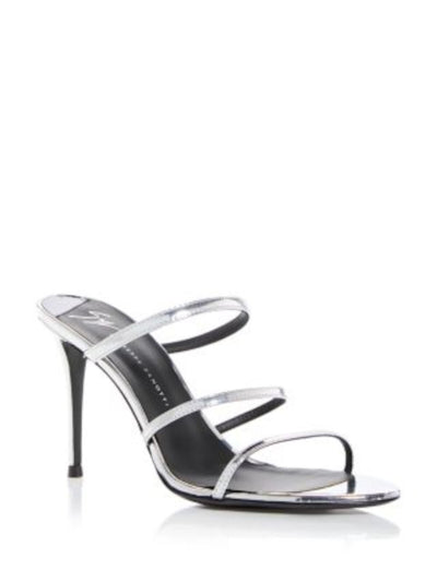 GIUSEPPE ZANOTTI Womens Silver Padded Strappy Clandestino Pointed Toe Stiletto Slip On Heeled Sandal 38.5