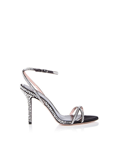 GEDEBE Womens Black Padded Strappy Embellished Ankle Strap Charlize Open Toe Stiletto Buckle Dress Heeled Sandal 39