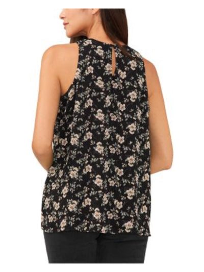 VINCE CAMUTO Womens Black Lined Metallic Back Keyhole Floral Sleeveless Round Neck Wear To Work Blouse XXS