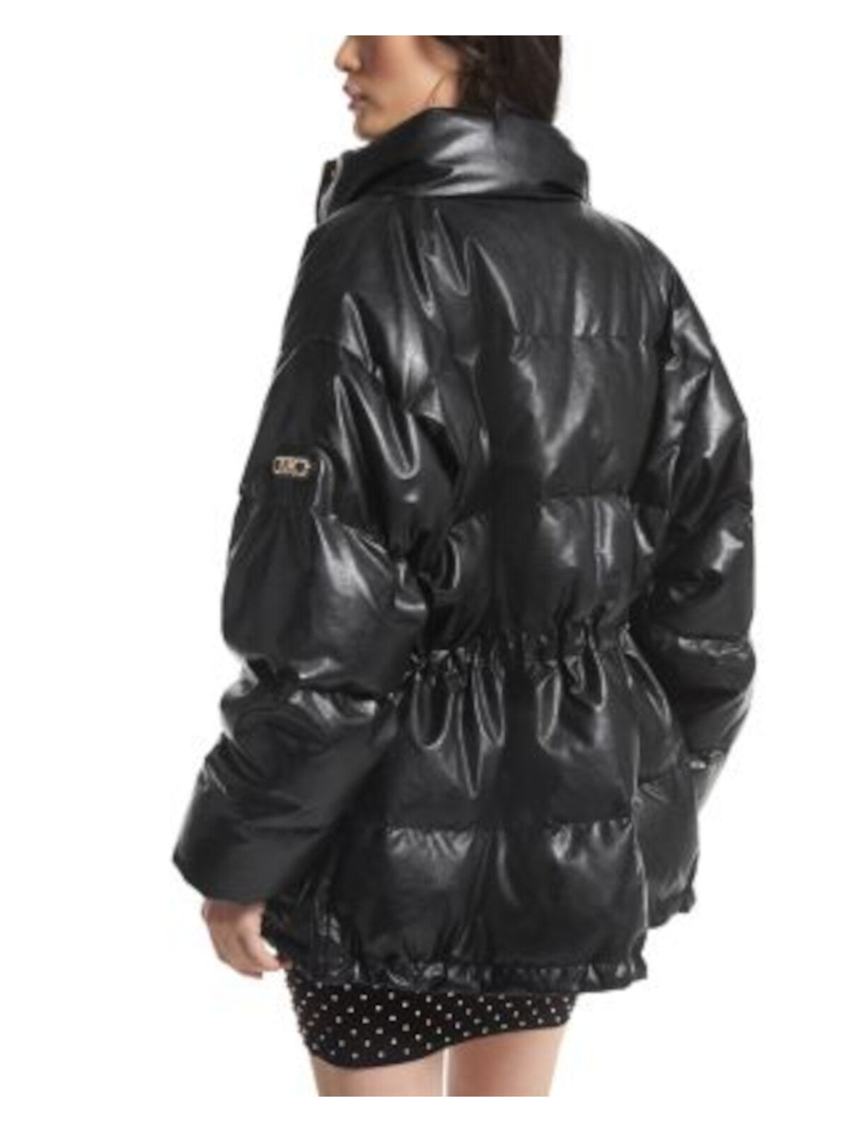 MICHAEL MICHAEL KORS Womens Black Zippered Pocketed Logo Buttons Cinch Waist Logo Ha Puffer Winter Jacket Coat XS