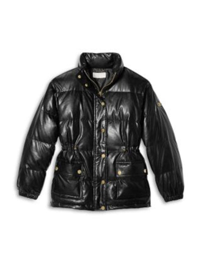 MICHAEL MICHAEL KORS Womens Black Zippered Pocketed Logo Buttons Cinch Waist Logo Ha Puffer Winter Jacket Coat XS