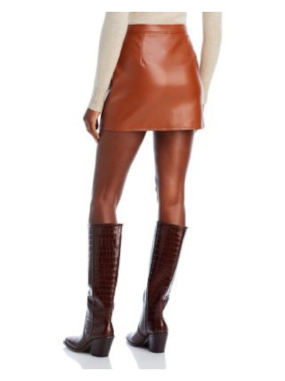 LUCY PARIS Womens Brown Faux Leather Zippered Pocketed Snap Closures Mini Fit + Flare Skirt XL