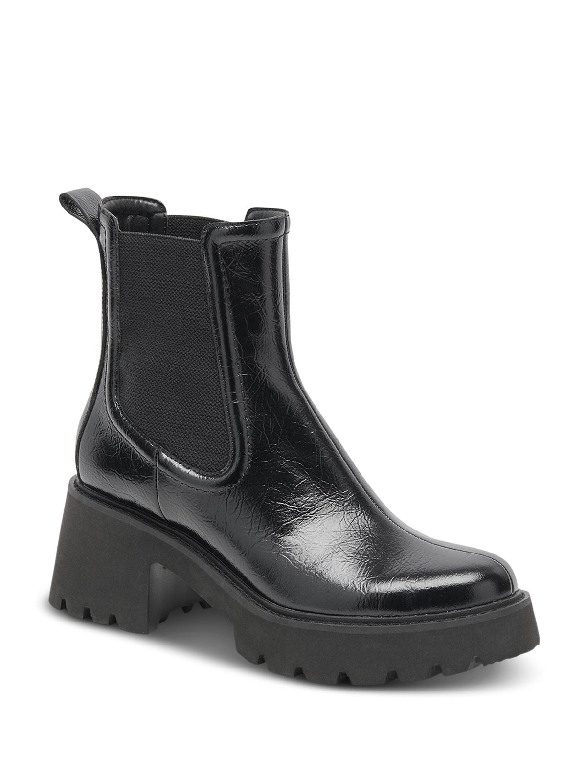 DOLCE VITA Womens Black Crinkle Patent Back Pull-Tab Padded Waterproof Goring Hawk H2o Round Toe Block Heel Booties 7