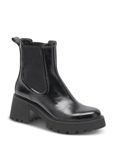 DOLCE VITA Womens Black Crinkle Patent Back Pull-Tab Padded Waterproof Goring Hawk H2o Round Toe Block Heel Booties 7