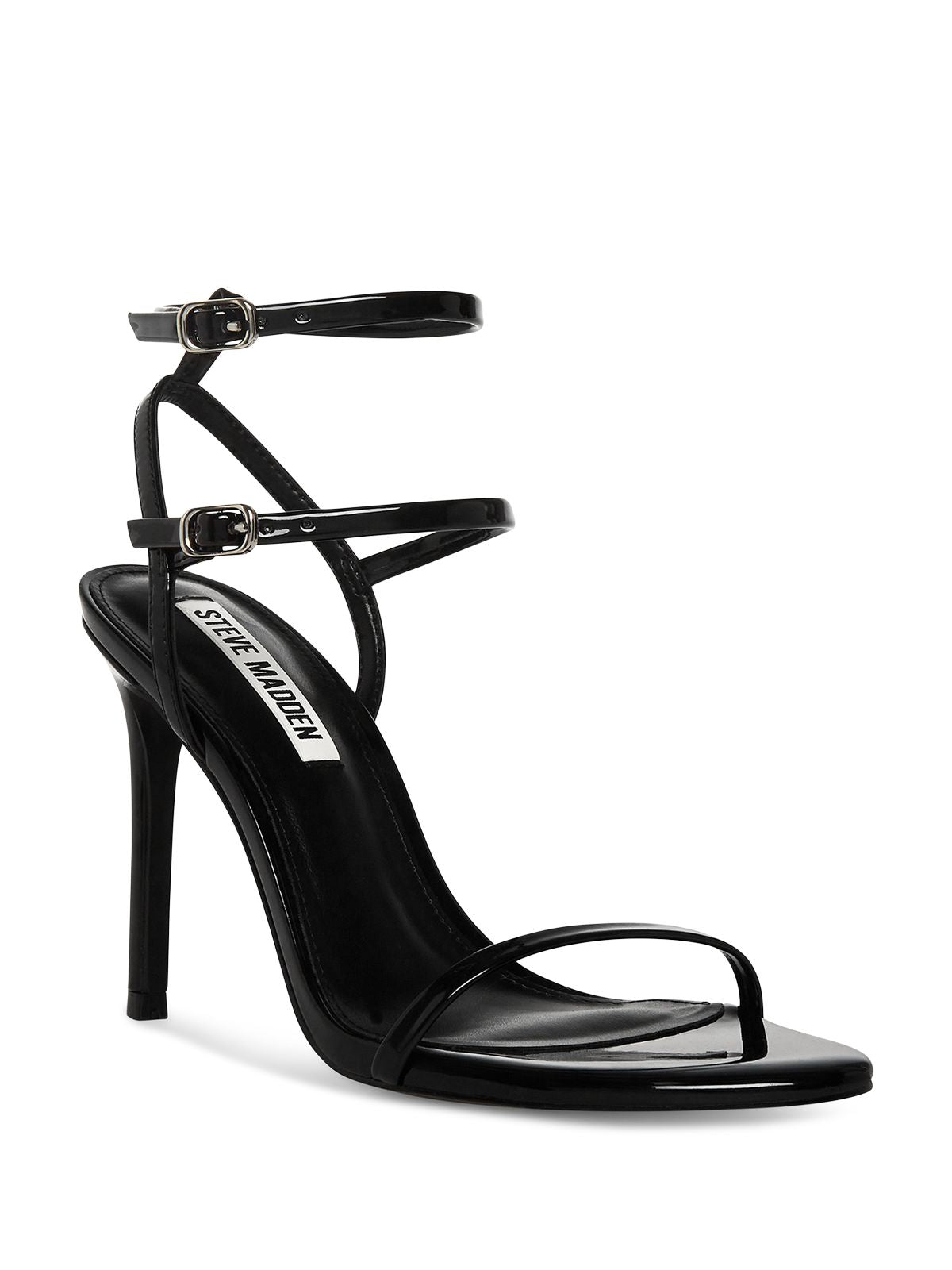 STEVE MADDEN Womens Black Ankle Strap Padded Theresa Almond Toe Stiletto Buckle Dress Heeled Sandal 9.5 M