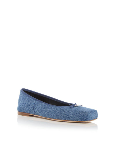 ALEXANDER WANG Womens Blue Denim Bow Accent With Charm Cushioned Billie Square Toe Flats Shoes 37