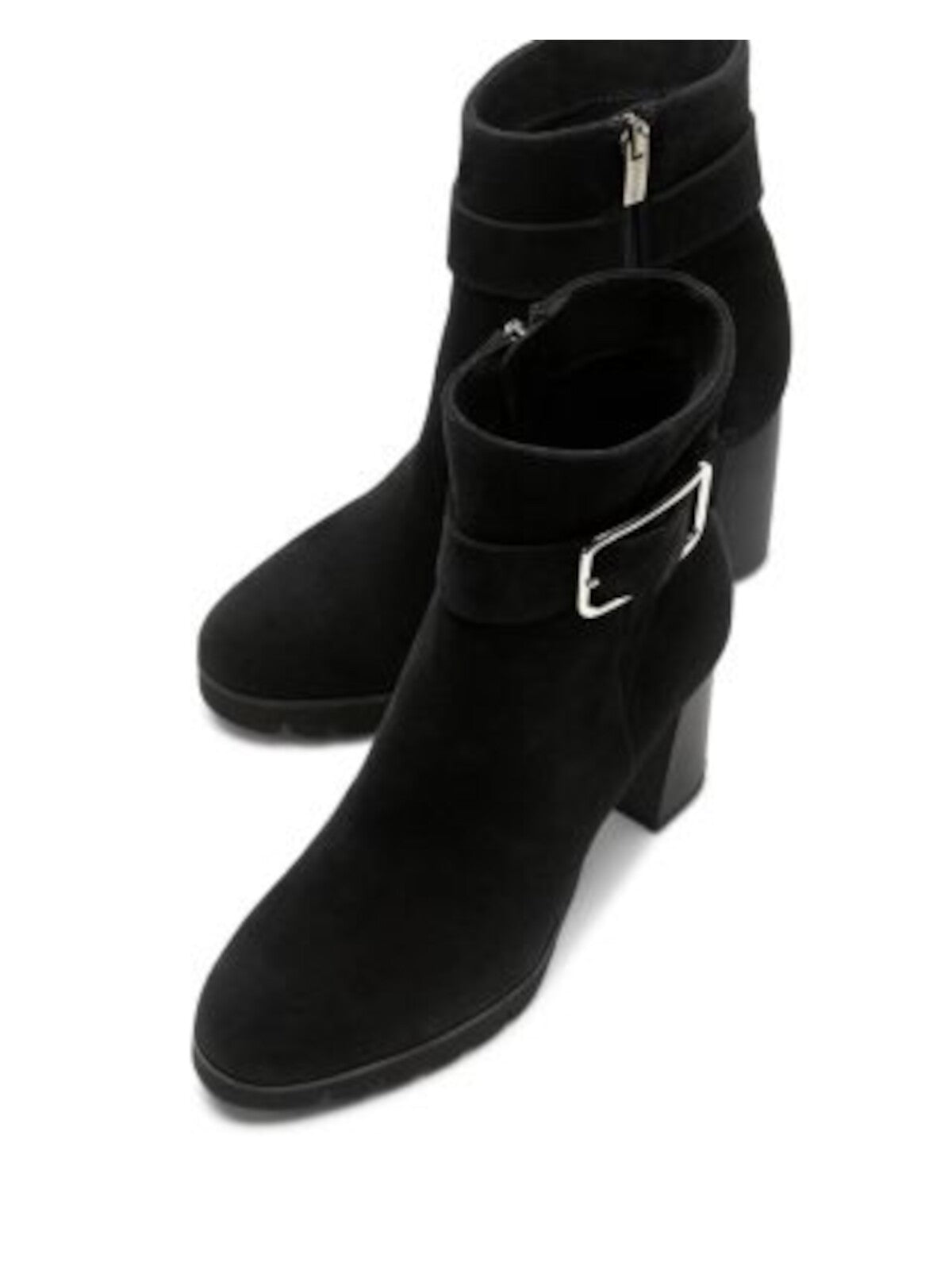 LA CANADIENNE Womens Black Waterproof Buckle Accent Cushioned Milo Almond Toe Block Heel Zip-Up Suede Heeled Boots 8.5 M