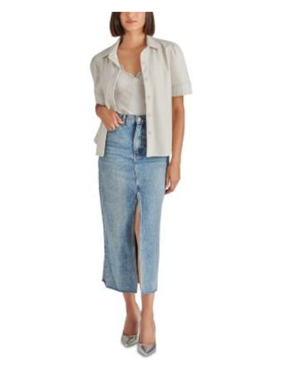 STEVE MADDEN Womens Blue Zippered Pocketed High Front Slit Raw-edge Hem Maxi Pencil Skirt 4