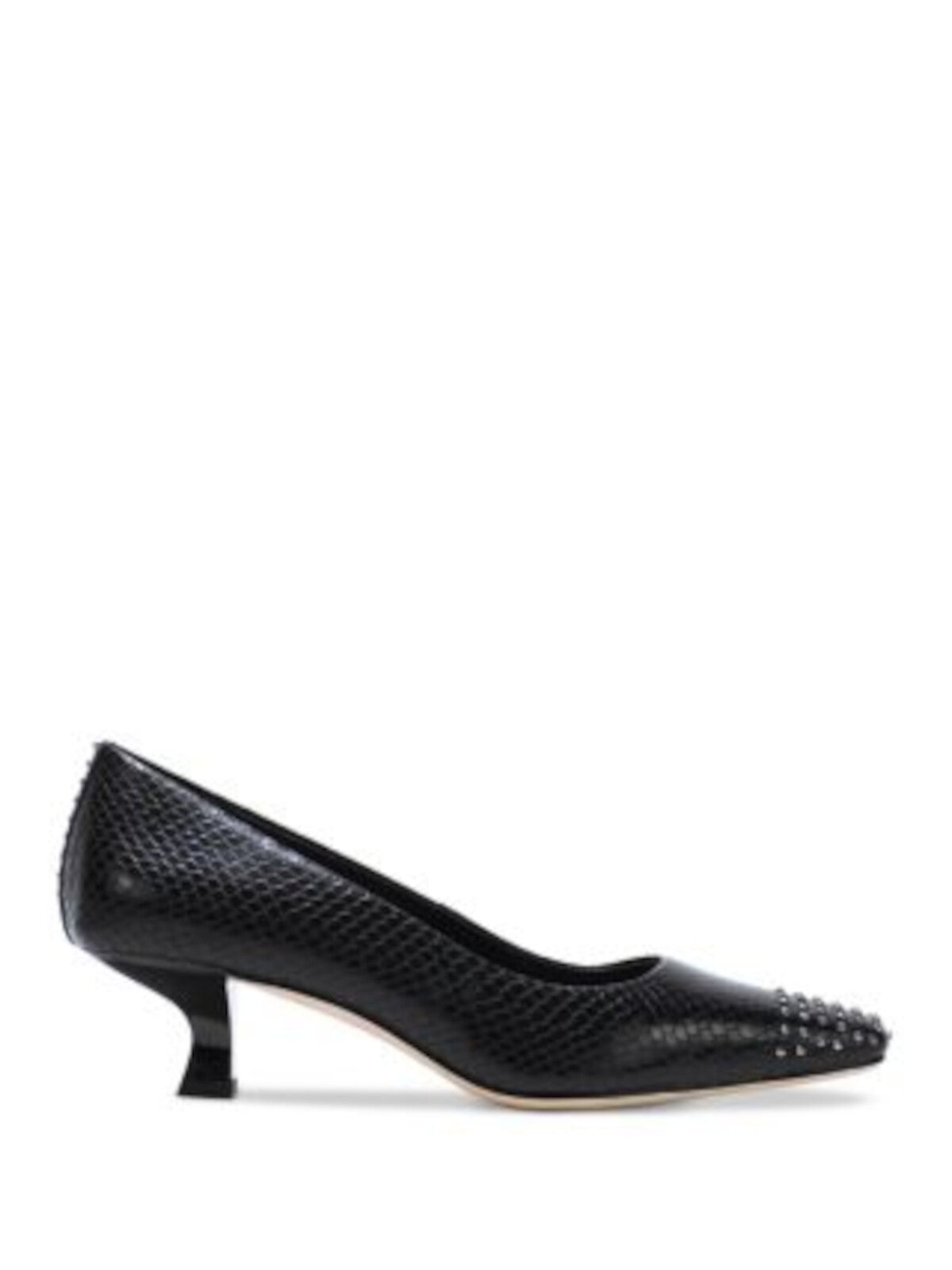 DONALD PLINER Womens Black Solid Snake Studded Cushioned Cristine Square Toe Kitten Heel Slip On Leather Pumps Shoes 7 M