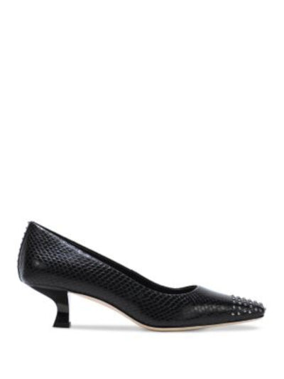 DONALD PLINER Womens Black Solid Snake Studded Cushioned Cristine Square Toe Kitten Heel Slip On Leather Pumps Shoes 7 M