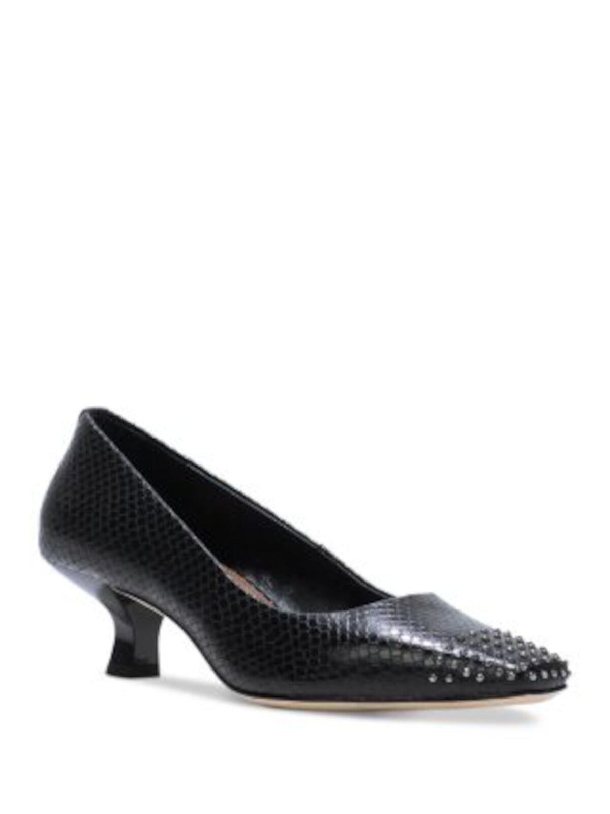 DONALD PLINER Womens Black Solid Snake Studded Cushioned Cristine Square Toe Kitten Heel Slip On Leather Pumps Shoes 7 M