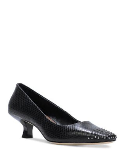 DONALD PLINER Womens Black Solid Snake Studded Cushioned Cristine Square Toe Kitten Heel Slip On Leather Pumps Shoes 7 M