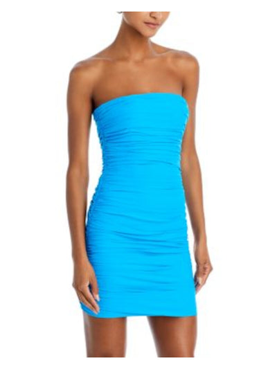 SERGIO HUDSON Womens Blue Ruched Zippered Bustier Support Bodice Sleeveless Strapless Mini Party Body Con Dress 4