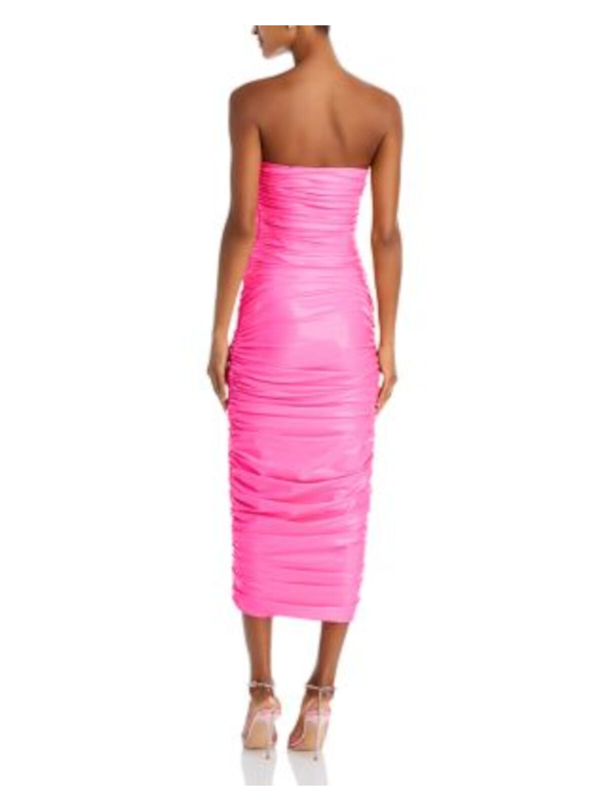 SERGIO HUDSON Womens Pink Ruched Zippered Padded Cups Lined Sleeveless Strapless Midi Evening Sheath Dress 10