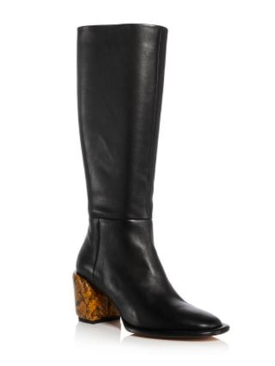 3.1 PHILLIP LIM Womens Black Contrast Snake Heel Padded Naomi Almond Toe Block Heel Zip-Up Leather Boots Shoes 38