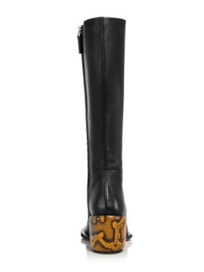 3.1 PHILLIP LIM Womens Black Contrast Snake Heel Padded Naomi Almond Toe Block Heel Zip-Up Leather Boots Shoes 39