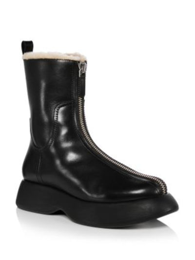 3.1 PHILLIP LIM Womens Black 1" Platform Heel Pull-Tab Padded Mercer Round Toe Platform Zip-Up Leather Combat Boots 38