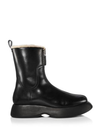 3.1 PHILLIP LIM Womens Black 1" Platform Heel Pull-Tab Padded Mercer Round Toe Platform Zip-Up Leather Combat Boots 38