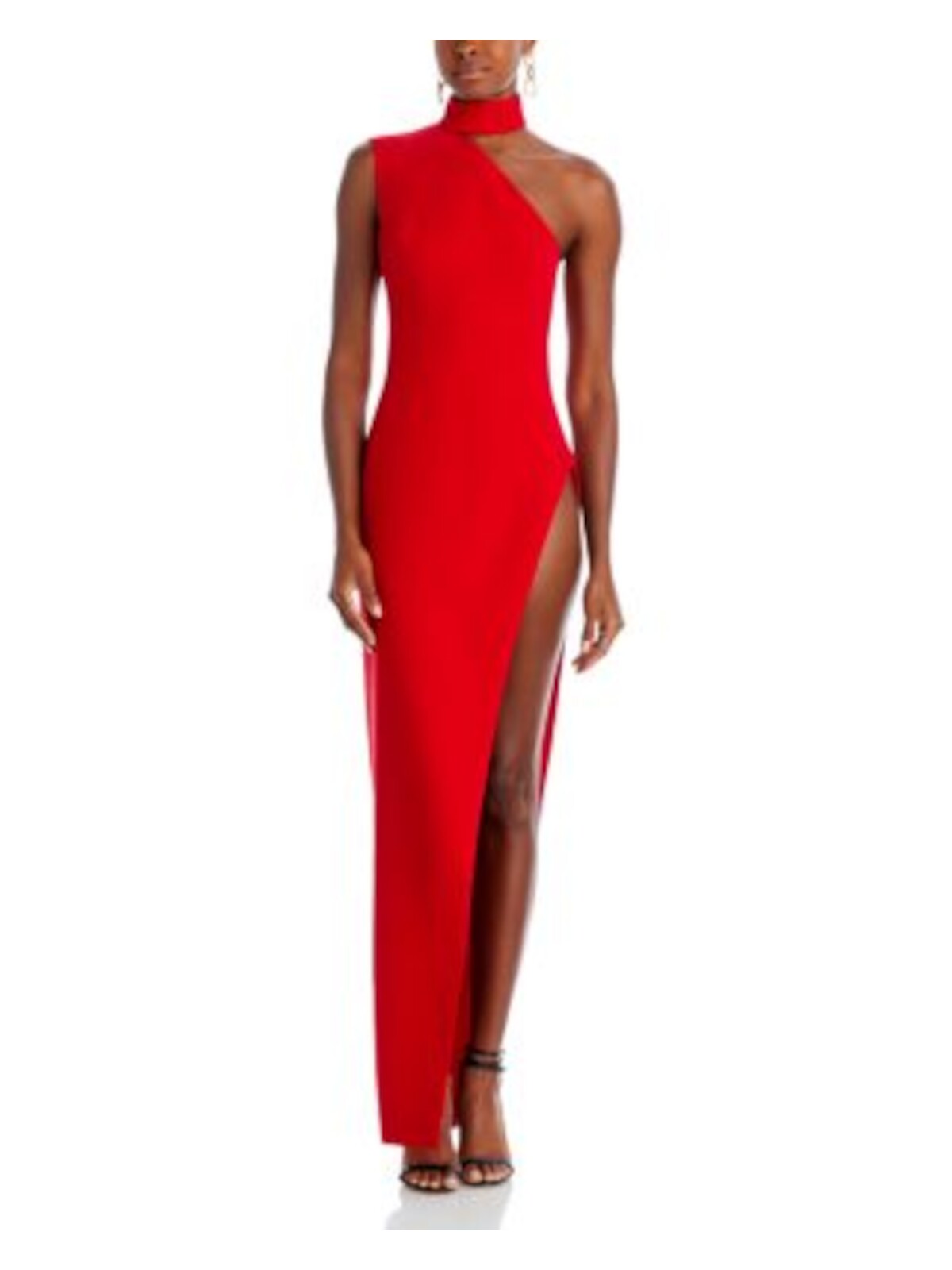 MONOT Womens Red Zippered Lined One Shoulder High Leg Cutaway Sleeveless Mock Neck Full-Length Cocktail Body Con Dress 44