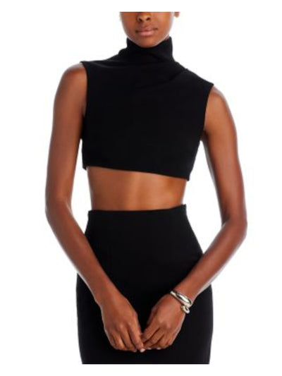 MONOT Womens Black Zippered Sleeveless Mock Neck Party Crop Top 42