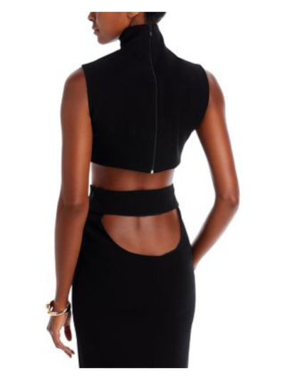 MONOT Womens Black Zippered Sleeveless Mock Neck Party Crop Top 38