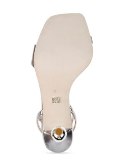 BADGLEY MISCHKA Womens Silver Embellished Buckle Padded Metallic Ankle Strap Ivette Ii Square Toe Sculpted Heel Buckle Leather Dress Heeled M