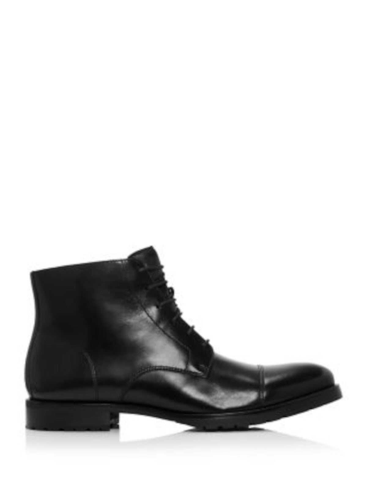 THE MENS STORE Mens Black Traction Sole Cushioned Cap Toe Block Heel Lace-Up Leather Boots Shoes 8.5