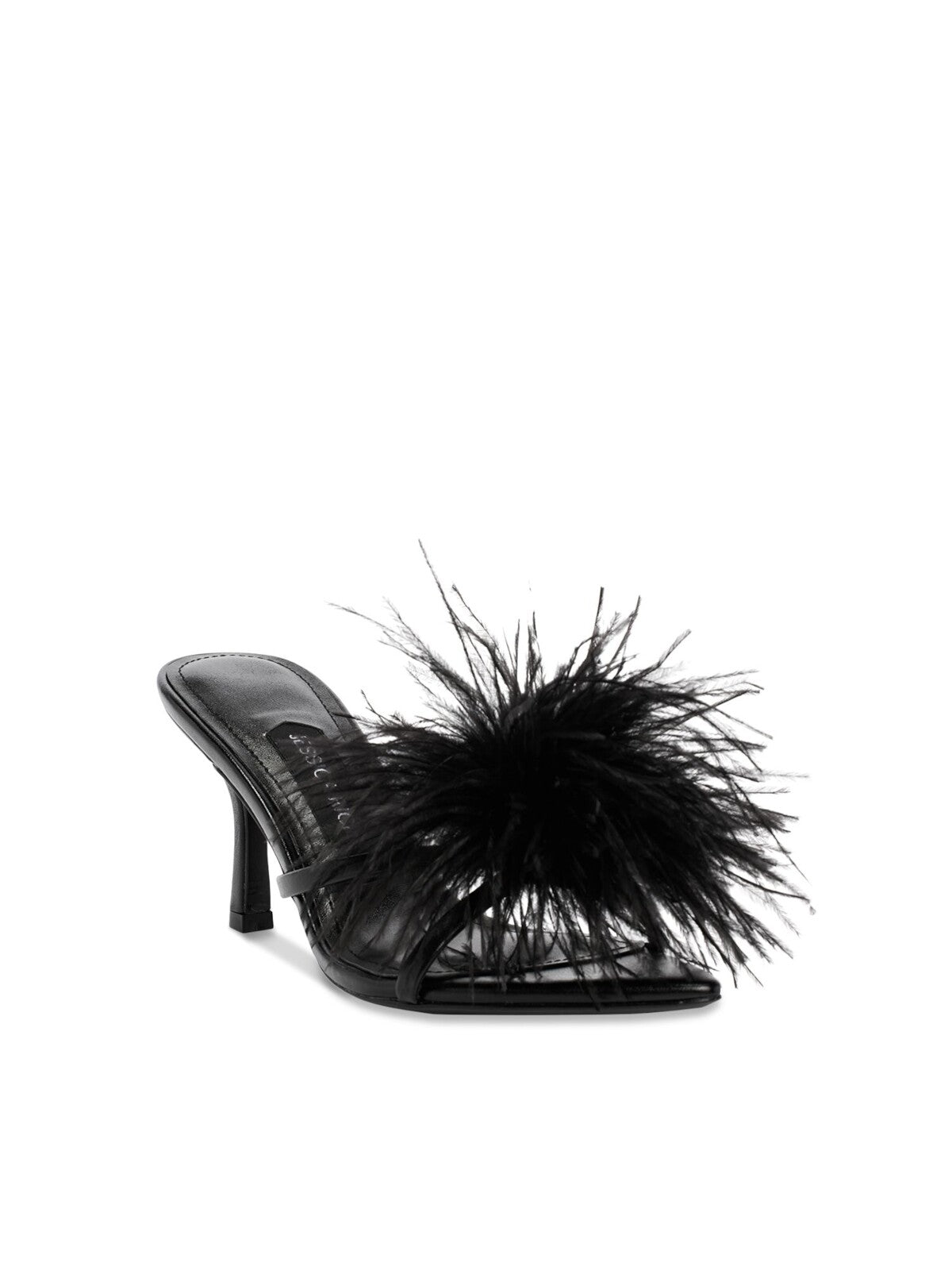 JESSICA RICH Womens Black Feather Accent Padded Malena Pointed Toe Stiletto Slip On Dress Heeled Sandal 37