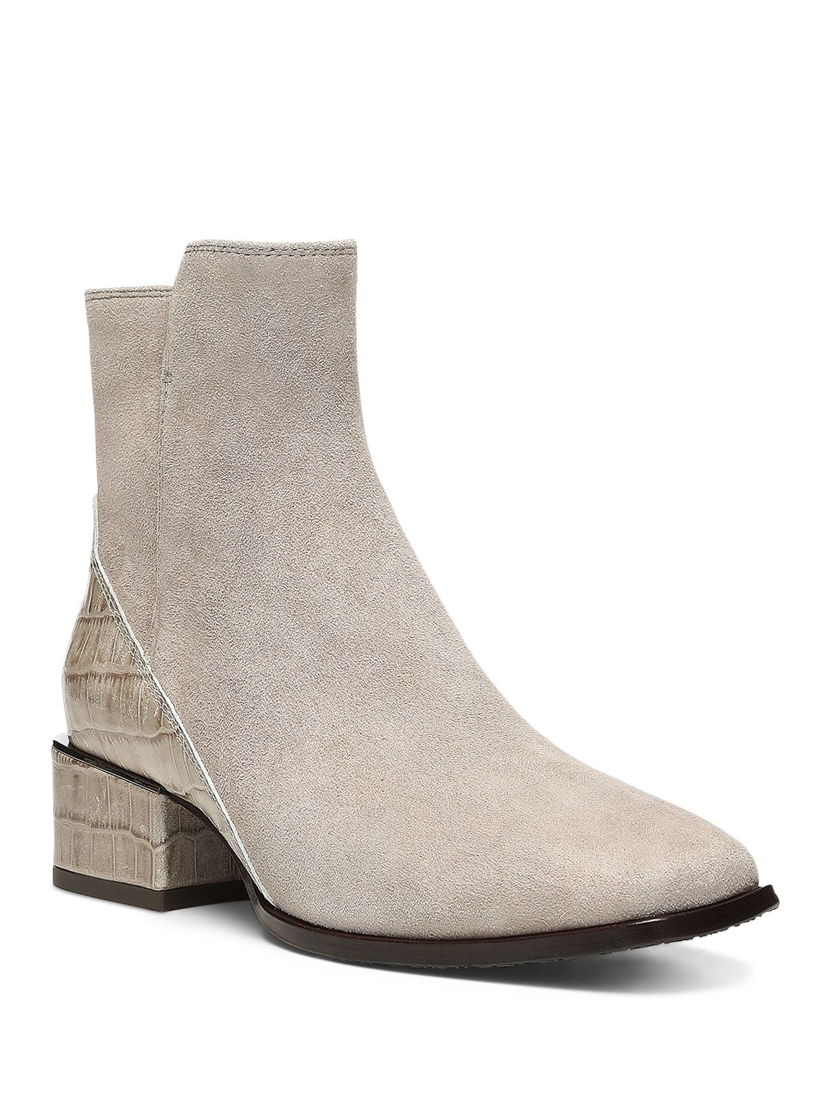 DONALD PLINER Womens Gray Mixed Media Croc Heel Metallic Goring Padded Square Toe Block Heel Zip-Up Leather Dress Booties 9.5
