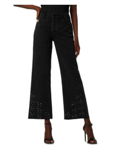 HUDSON Womens Black Embellished Pocketed Button Fly Wide-leg Raw Hem High Waist Jeans 26 Waist