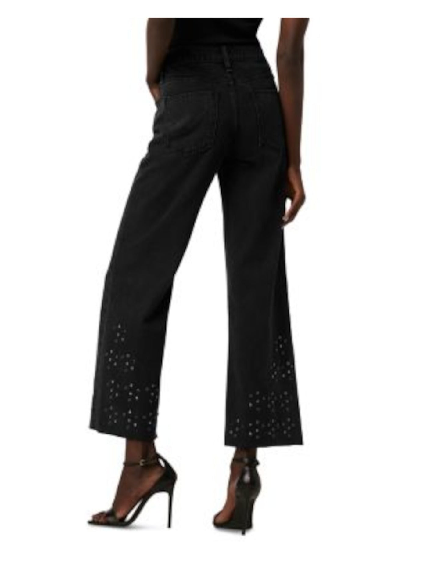 HUDSON Womens Black Embellished Pocketed Button Fly Wide-leg Raw Hem High Waist Jeans 26 Waist