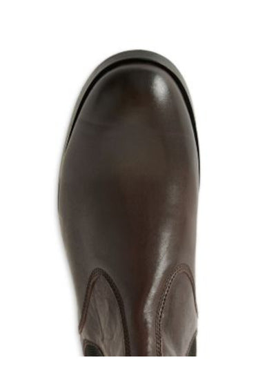 ALL SAINTS Mens Brown Heel Pull-Tab Goring Padded Gus Round Toe Block Heel Leather Dress Chelsea Boot 13