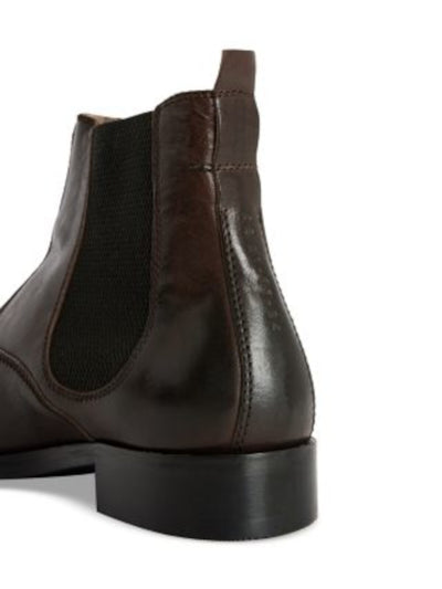 ALL SAINTS Mens Brown Heel Pull-Tab Goring Padded Gus Round Toe Block Heel Leather Dress Chelsea Boot 13