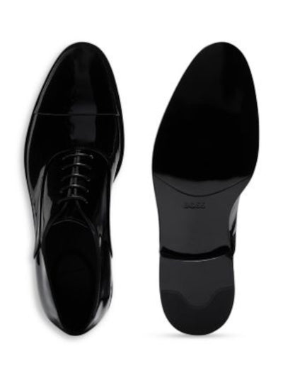 BOSS Mens Black Cushioned Bruce Cap Toe Block Heel Lace-Up Leather Dress Oxford Shoes