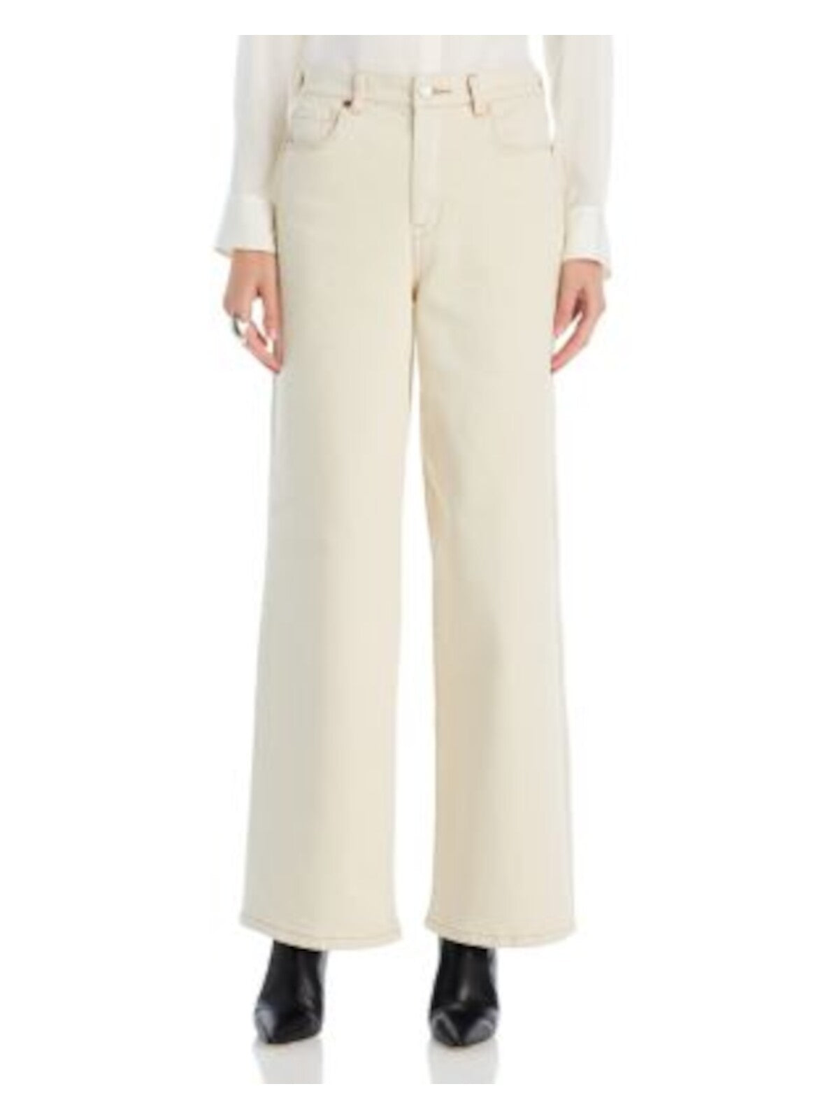 BLANK NYC Womens Beige Zippered Pocketed Wide Leg High Waist Jeans 31