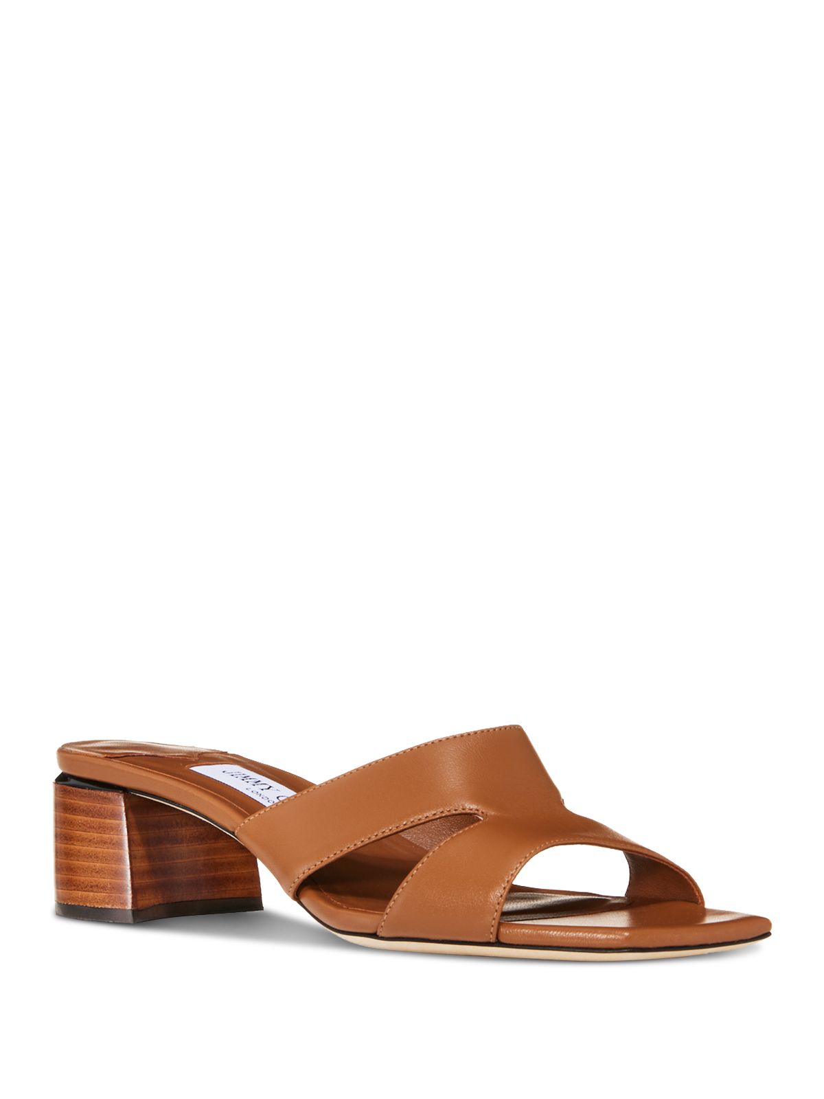 JIMMY CHOO Womens Brown Logo Accent Cut Out Padded Ellison 45 Square Toe Block Heel Slip On Leather Heeled Mules Shoes 38