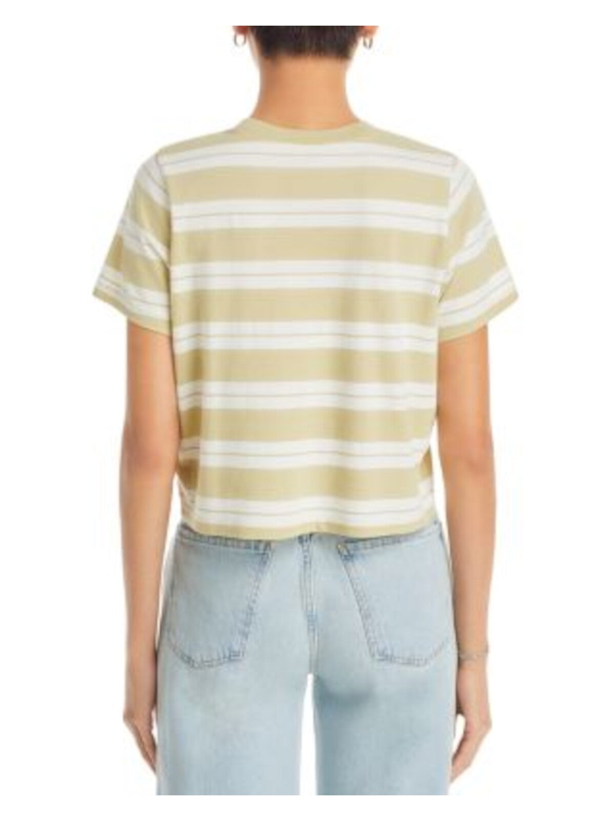 MADEWELL Womens Beige Short Length Pullover Striped Short Sleeve Crew Neck T-Shirt XS