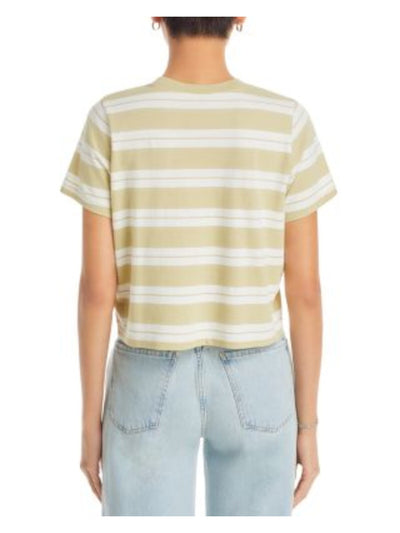 MADEWELL Womens Beige Short Length Pullover Striped Short Sleeve Crew Neck T-Shirt S