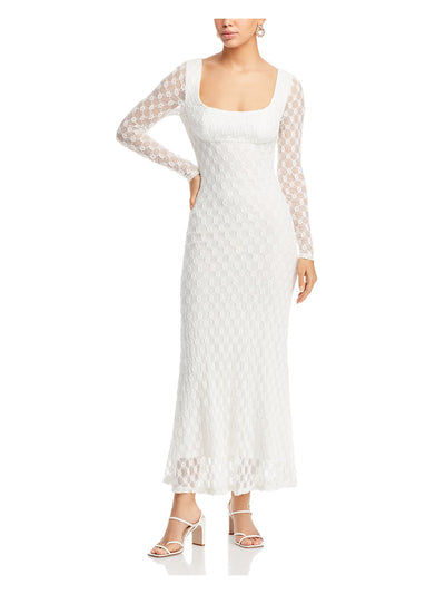 BARDOT Womens White Zippered Lined Long Sleeve Scoop Neck Maxi Party Body Con Dress L
