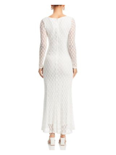 BARDOT Womens White Zippered Lined Long Sleeve Scoop Neck Maxi Party Body Con Dress 2