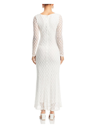 BARDOT Womens White Zippered Lined Long Sleeve Scoop Neck Maxi Party Body Con Dress L