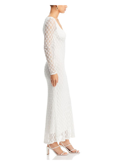 BARDOT Womens White Zippered Lined Long Sleeve Scoop Neck Maxi Party Body Con Dress L