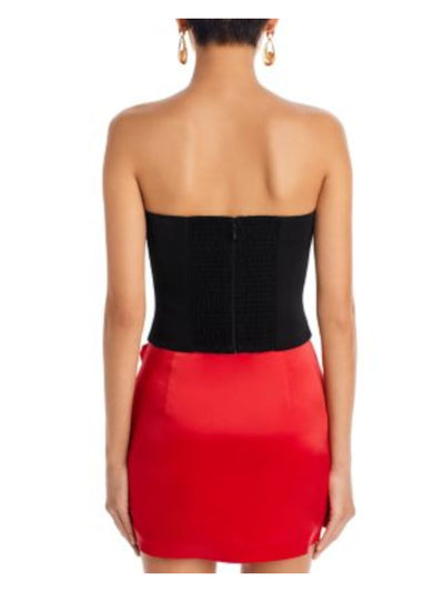 ENDLESS ROSE Womens Black Zippered Lined Flower Accents Smocked Back Sleeveless Strapless Party Top L