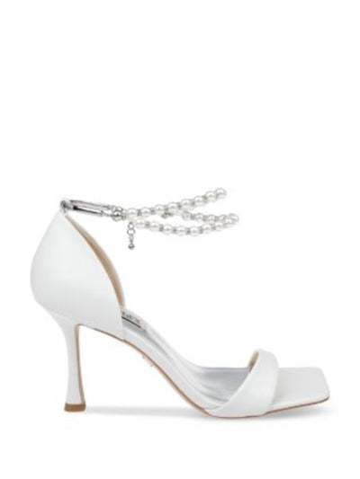 BADGLEY MISCHKA Womens Ivory Embellished Ankle Strap Padded Loretta Open Toe Stiletto Leather Dress Pumps Shoes 9.5